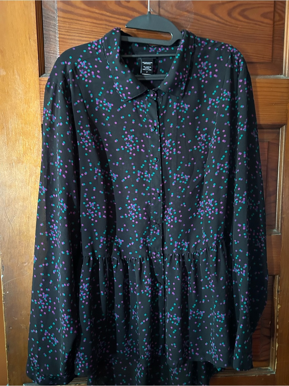 torrid Black Button-Up Blouse with Teal & Purple Dot Print